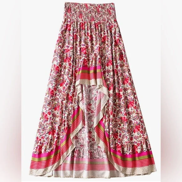 NWT Boho Floral High-Low Maxi Skirt in Pink Large - Picture 3 of 6